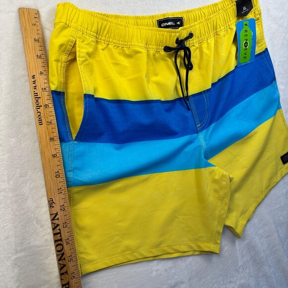 ONeill Mens XL Yellow & Blue Striped BoardShorts Sustainable Swimwear - Picture 8 of 11